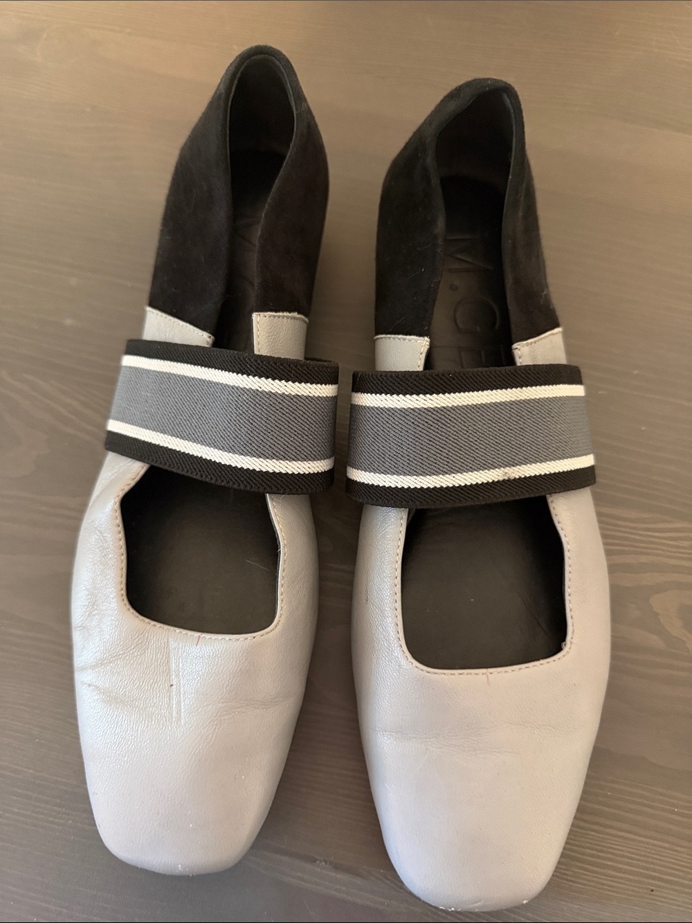 M.Gemi Grey and Black Mary Jane Flats with Elastic Strap